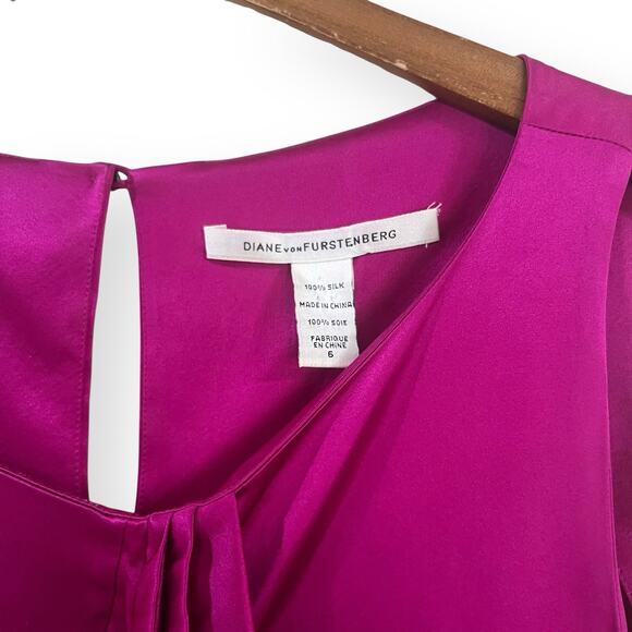 Diane Von Furstenberg Ruffled Caboney 100% Silk Top Blouse Size 6 Pink Fuchsia - Picture 2 of 8